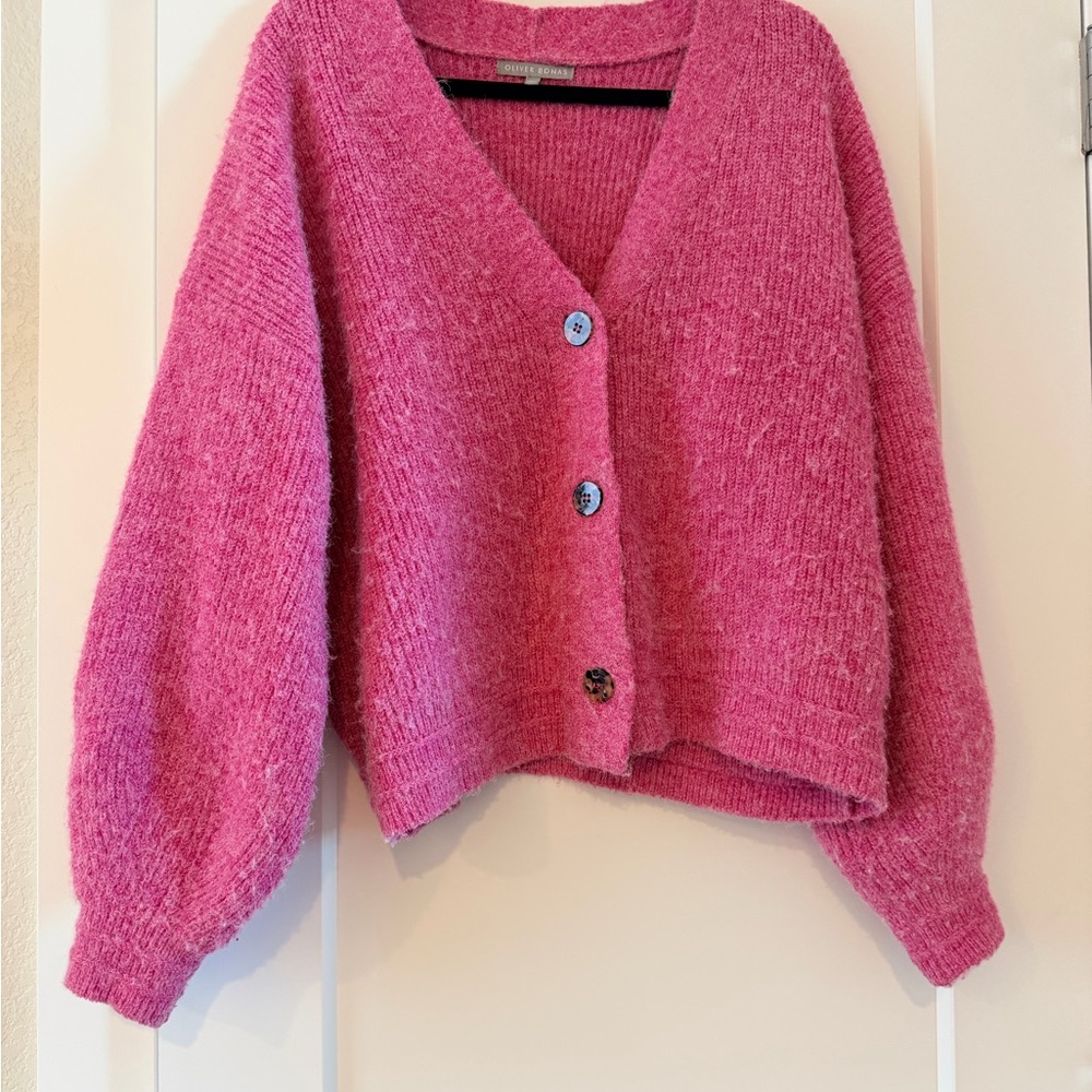 Women’s Pink Button-Front V‑Neck Cardigan Sweater